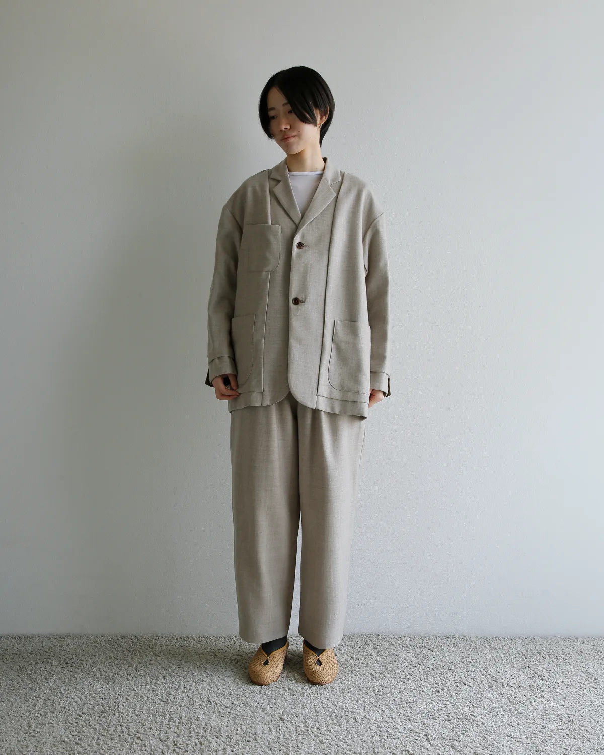 COSMIC WONDER テーラードジャケット col.Natural×Brown 表面