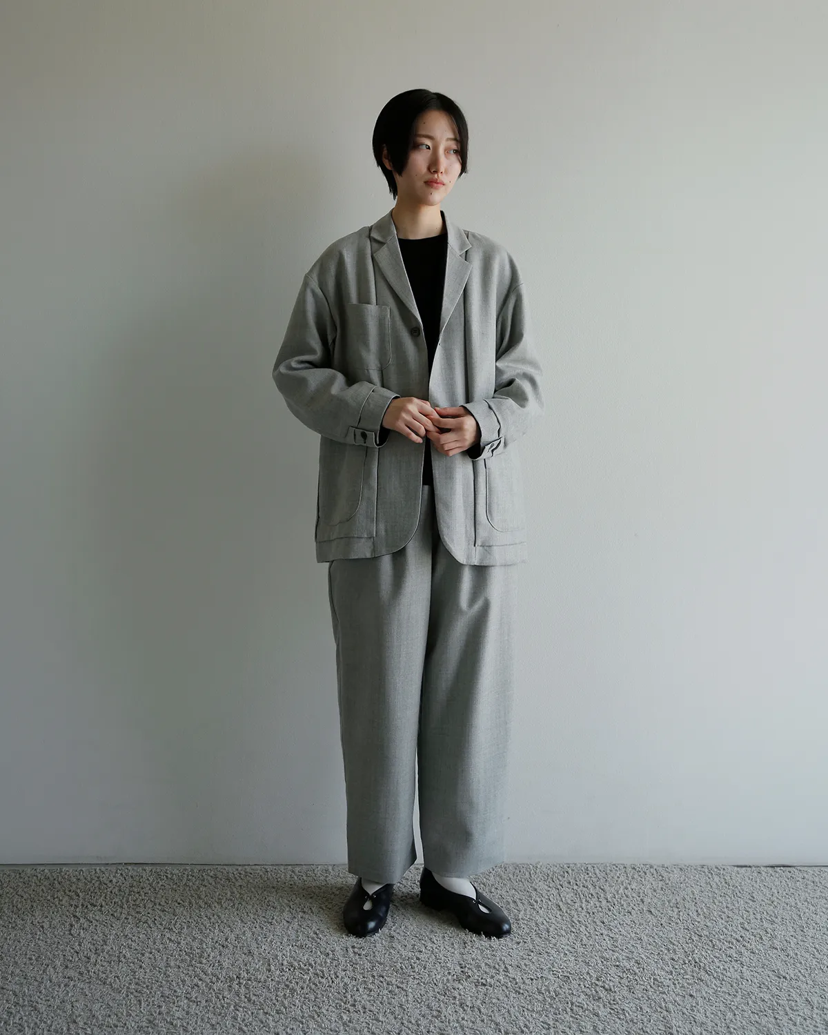 COSMIC WONDER テーラードジャケット col.HeatherGray×Navy 表面