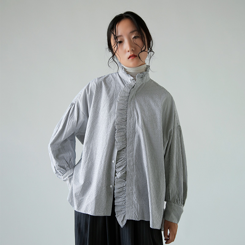 TOUJOURS gDW[  t@C Rbg ^b^\[ vCh Vc gBand Collar Bishop Sleeve Ruffle Shirth ym43ps02 2025awV 