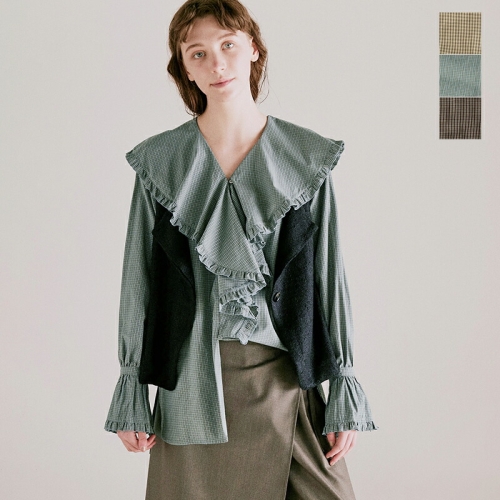 whyto ホワイト  コットン チェック フリル ブラウス “check frill blouse” wht25fbl4077-mn 2025aw新作 