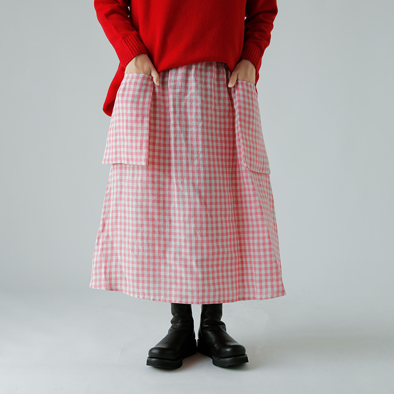 R & D.M.Co- I[h}Ye[[  l MK`FbN |Pbg XJ[g gLINEN GINGHAM CHECK POCKET SKIRTh 7503 2025awV 