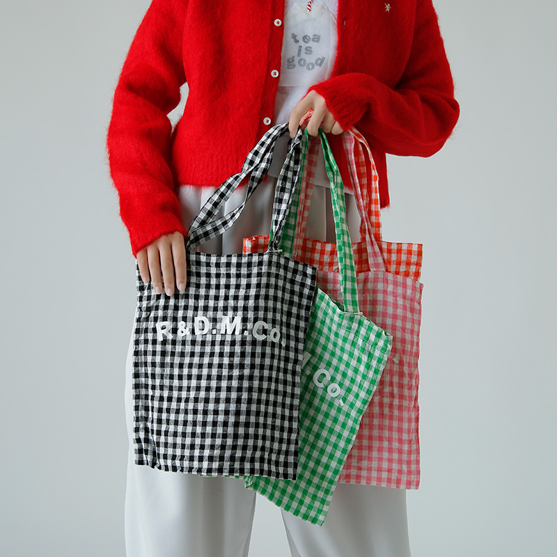 R & D.M.Co- I[h}Ye[[  l MK`FbN g[g obO gLINEN GINGHAM CHECK TOTE BAGh 7507 2025awV 