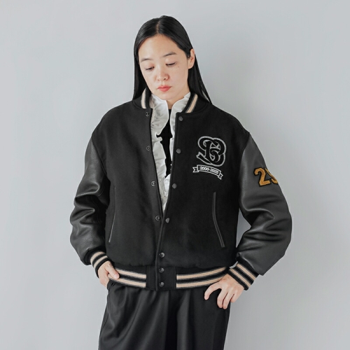 SCYE BASICS TCx[VbNX  E[ g o[VeB WPbg@X^W gWool Melton Varsity Jacketh 5725-63555-mn