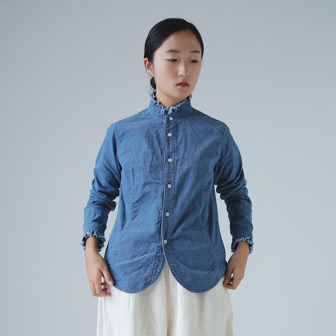 R & D.M.Co- インディゴ ライト コーデュロイ フリルカラー シャツ