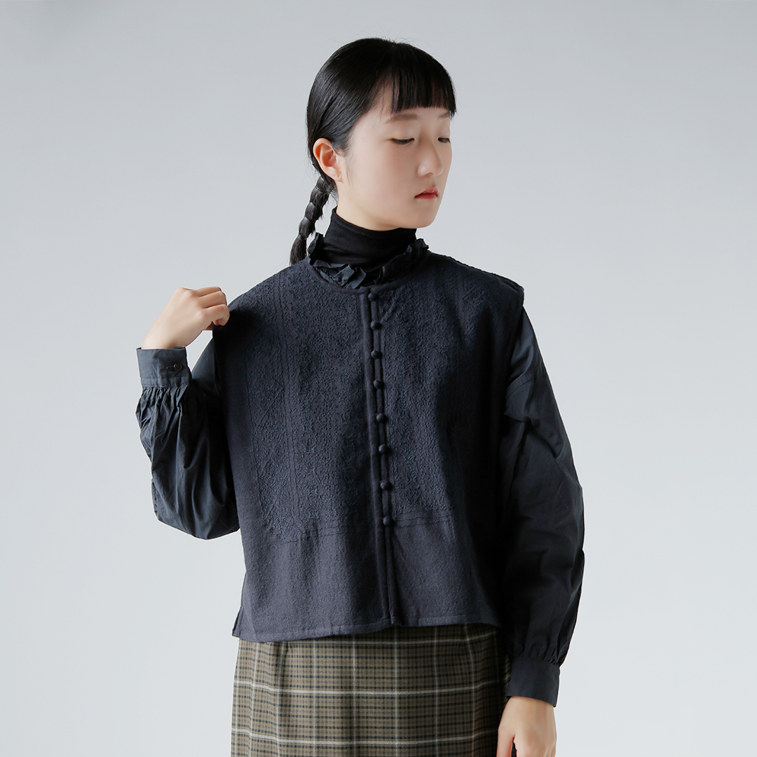 maison de soil(メゾン ド ソイル)ボイルドウール プレーン 刺繍 ボレロ nmds25602