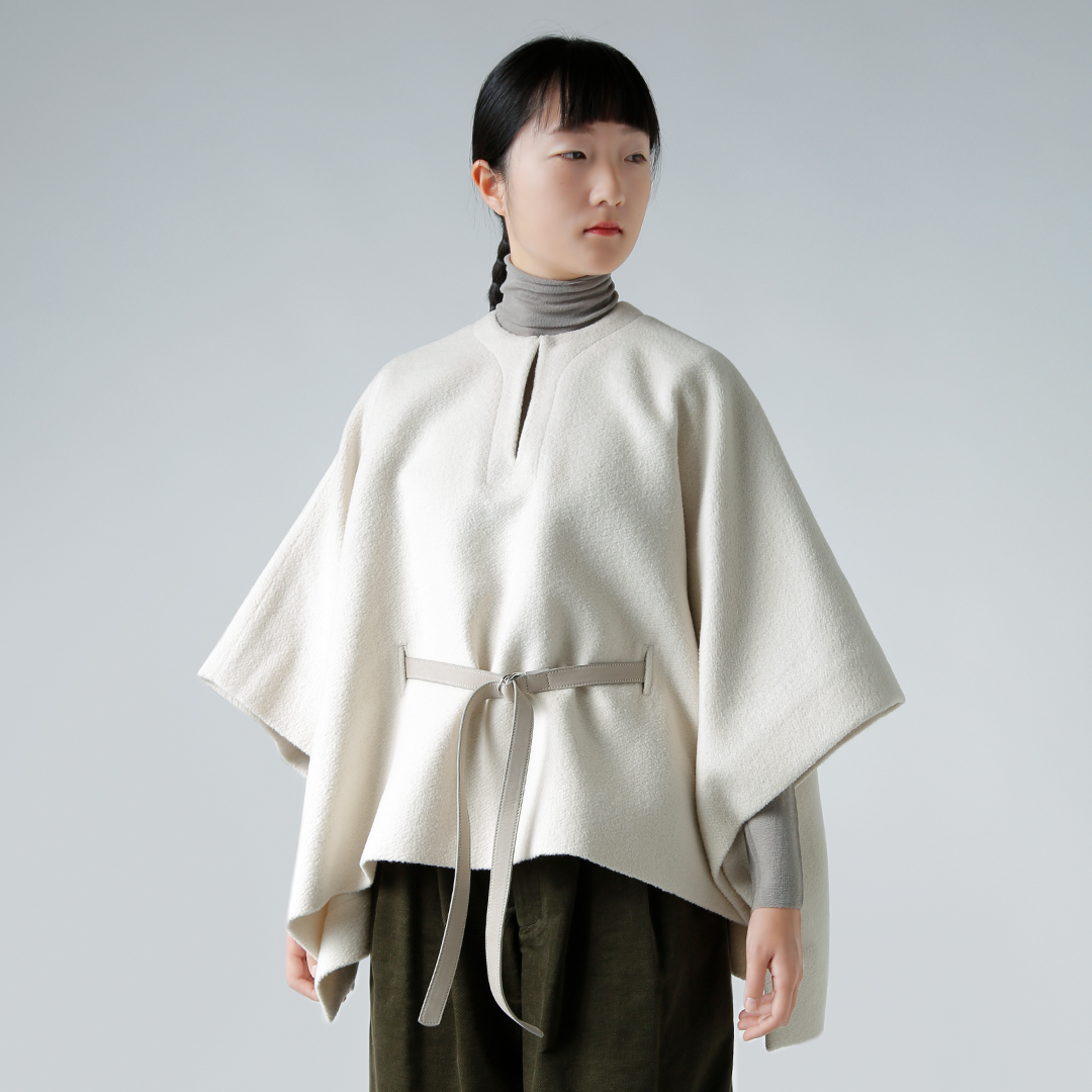 TENNE HANDCRAFTED MODERN レザーベルト付き アンゴラ ウール ポンチョ angola wool poncho