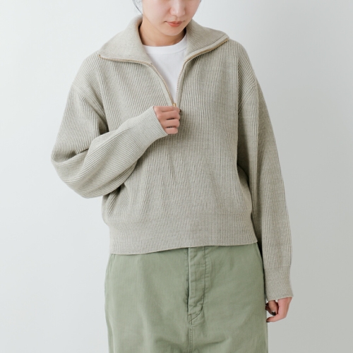 UNDYED カラード オーガニックコットン 畦 ハーフジップ ニット プルオーバー AZE HALF ZIP KNIT
