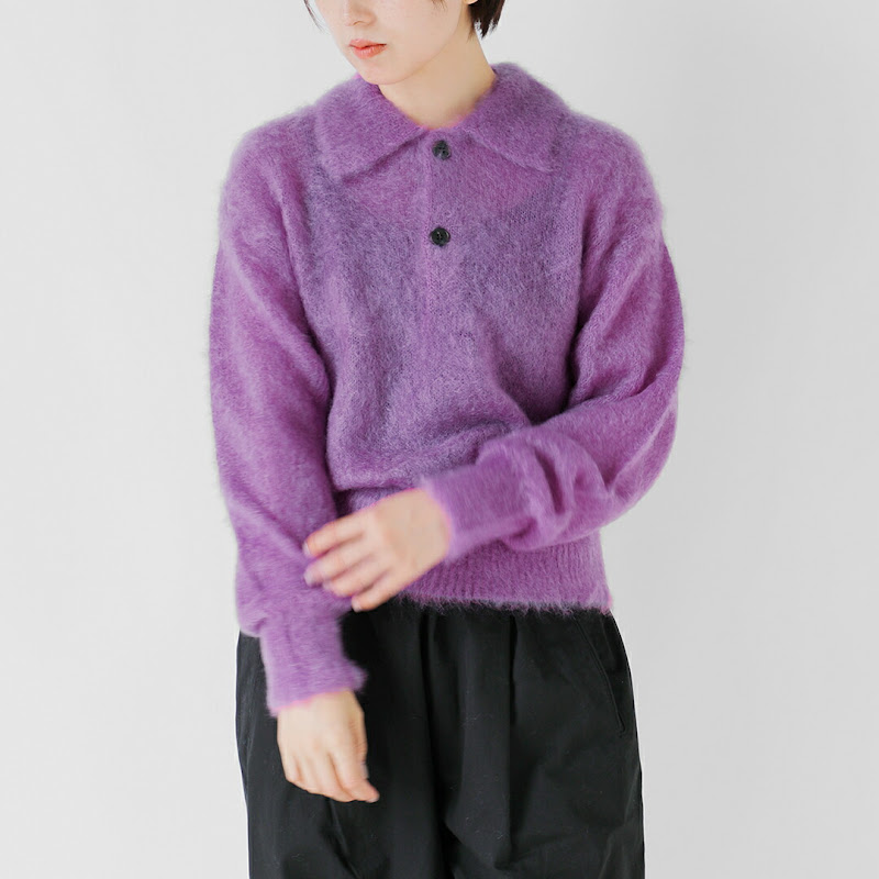 BATONER ピュア モヘア シャギー ポロ ニット プルオーバー PURE MOHAIR SHAGGY POLO