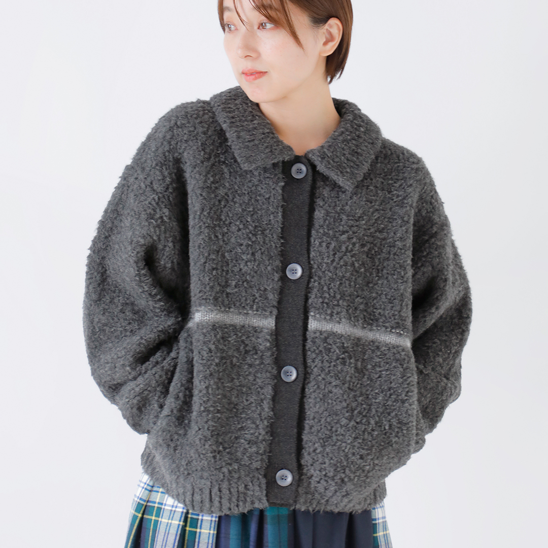 BATONER シェットランド ボア ポロ カーディガン SHETLAND BOA POLO CARDIGAN