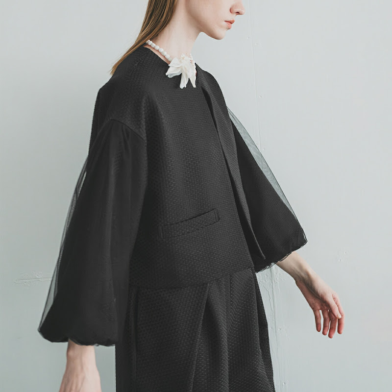 whyto �z���C�g  �`���[�����C���[�h�X���[�u �W���P�b�g tulle layered sleeve jacket wht25fjk4052  2026ss�V�� �t��