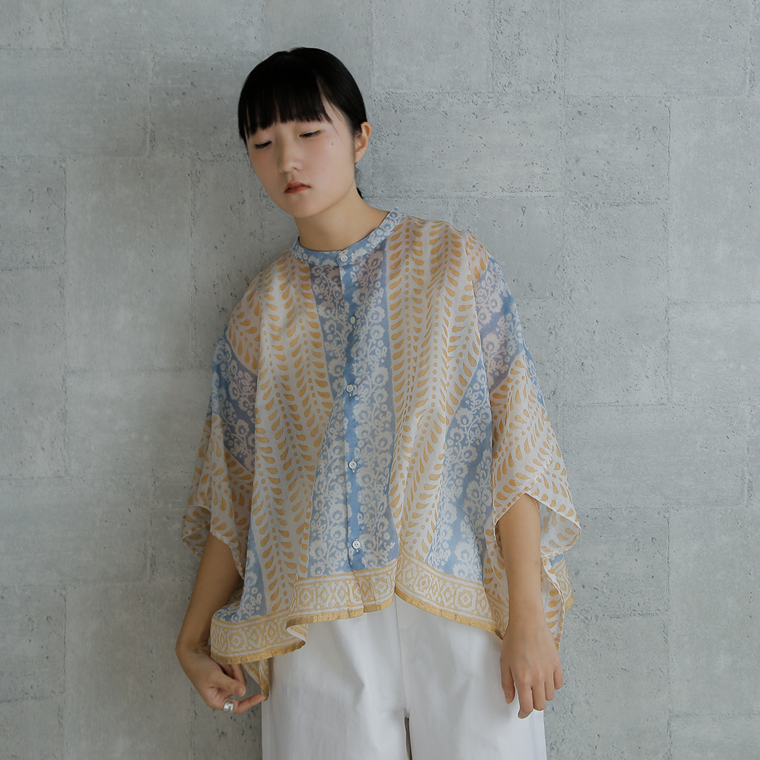 WONDER FULL LIFE コットンシルク ブロックプリント ブラウス DUAL BLOUSE