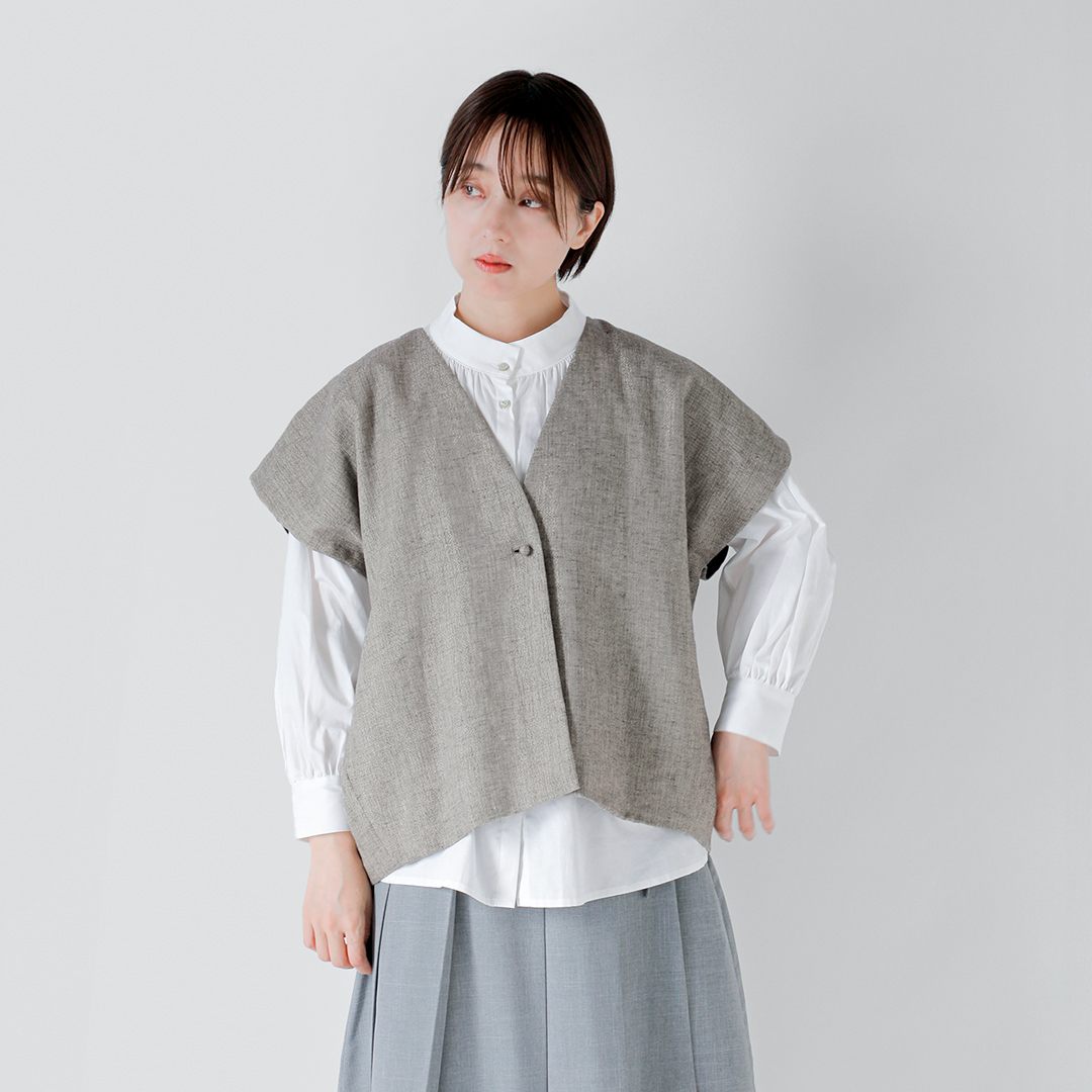 SI-HIRAI グリッターリネン スクエア ジレ 春夏