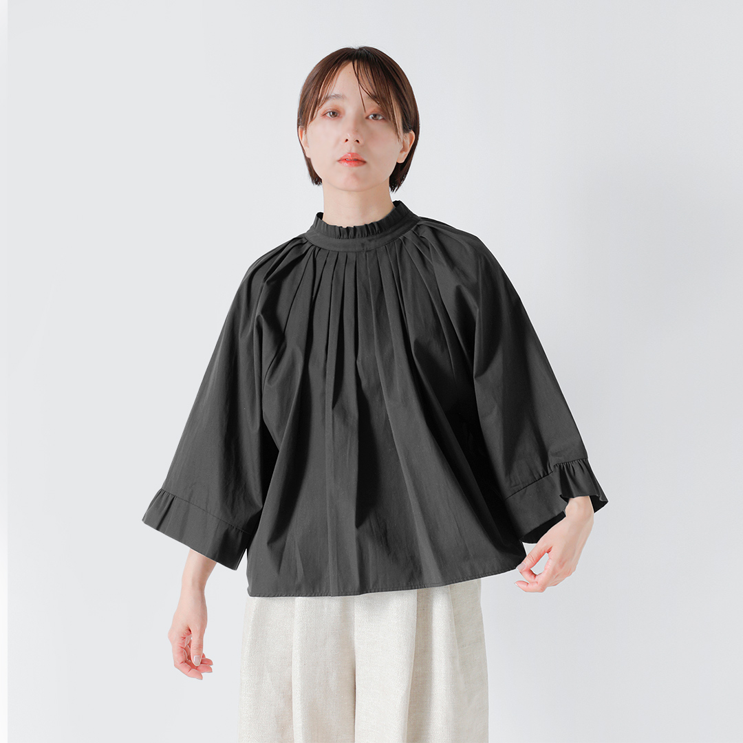 SI-HIRAI コットンタイプライター ワイドスリーブ タック ブラウス 春夏