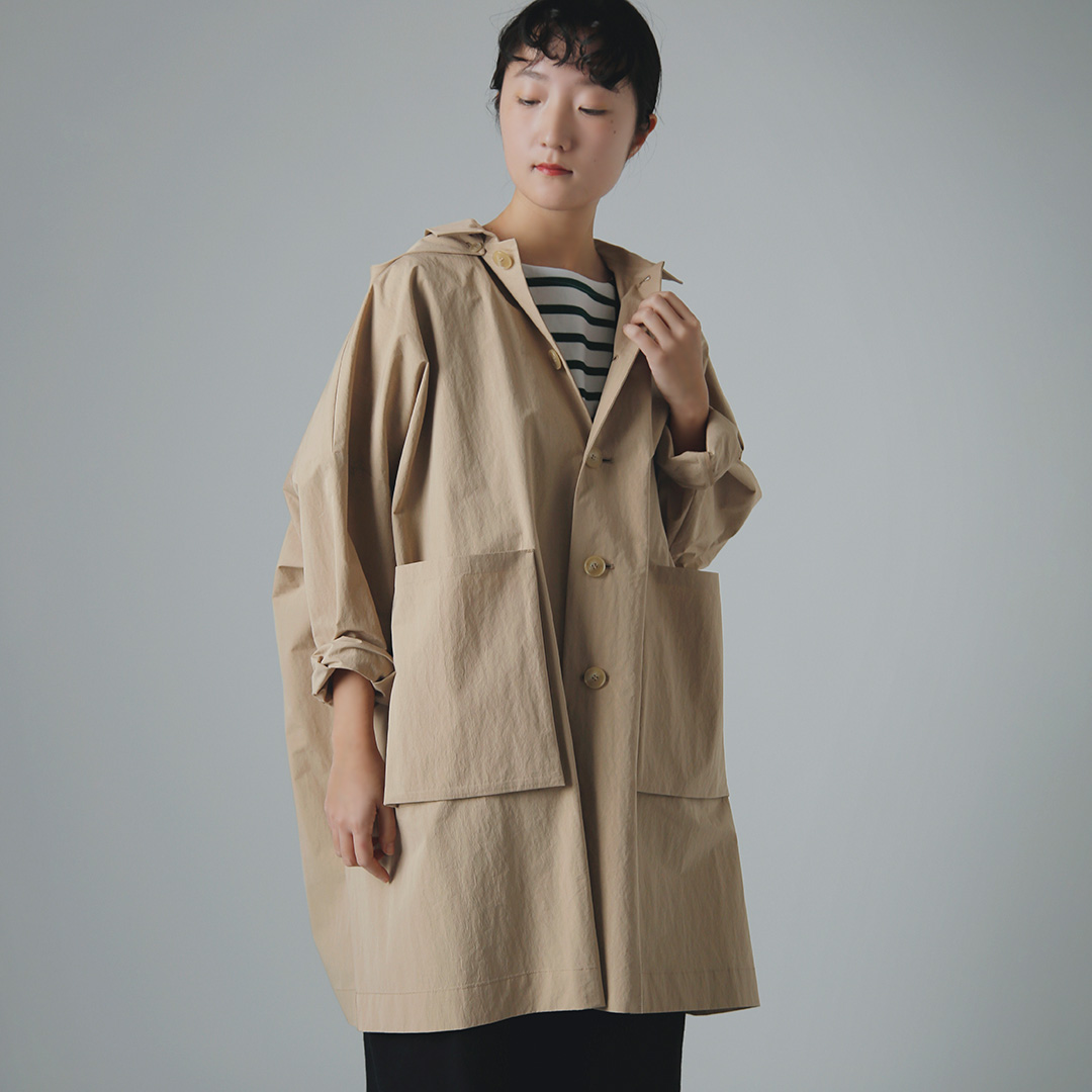 atelier naruse コットン ナイロン タフタ フーデッド コート 春夏