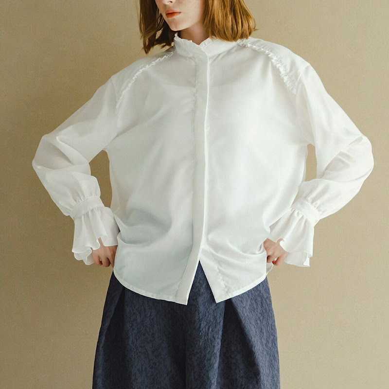 whyto スタンドフリルカラー ブラウス stand frill collar blouse