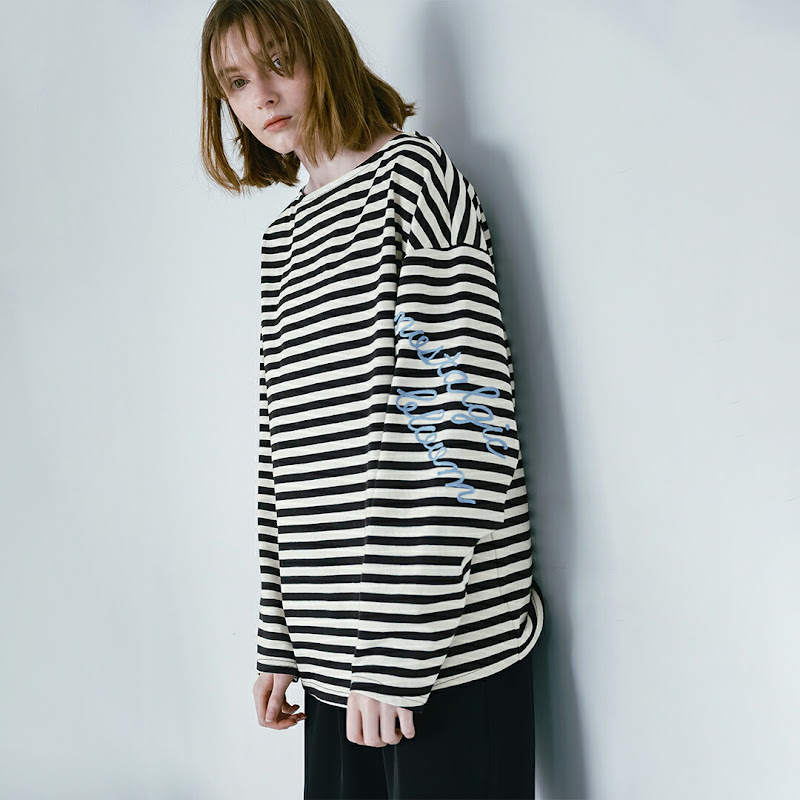 whyto コットン ボートネック ルーズ ボーダー トップス loose stripe tops