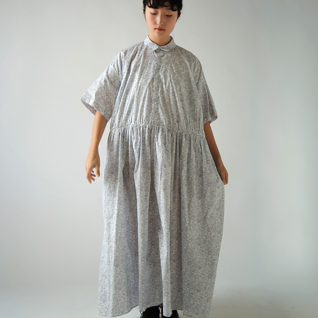 TOUJOURS リバティフラワープリントコットン ドレス Short Sleeve Classic Gathered Dress
