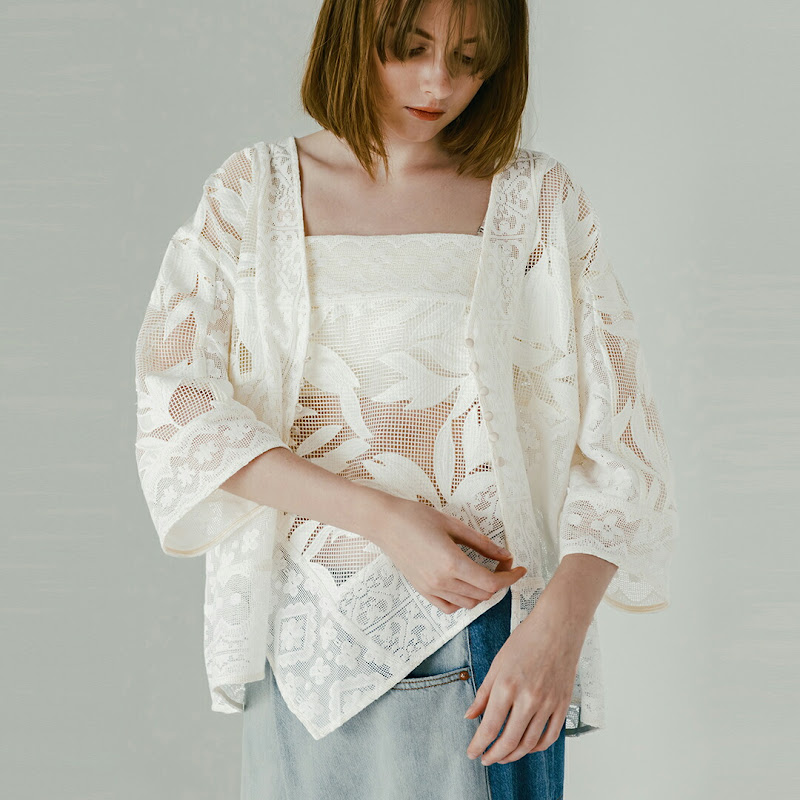whyto レース コンビネーション カーディガン lace combination cardigan