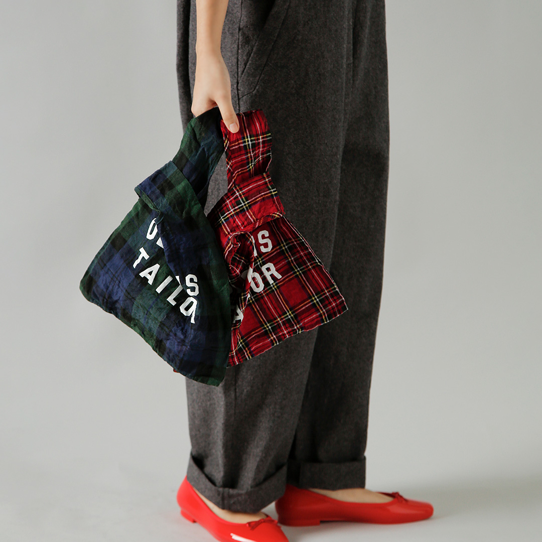 R & D.M.Co- ロゴプリント リネン チェック ミニ バッグ