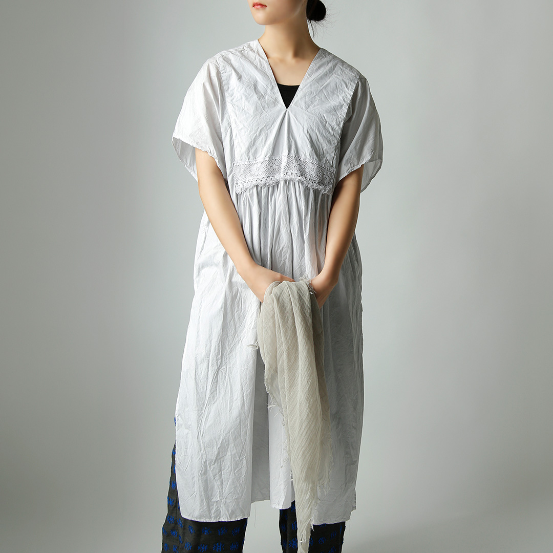 TOUJOURS �g�D�W���[  �����N���R�b�g���y�[�p�[ �|���`���h���X �gNatural Garment Dyed Fringe Lace Poncho Dress�h ym44vd05