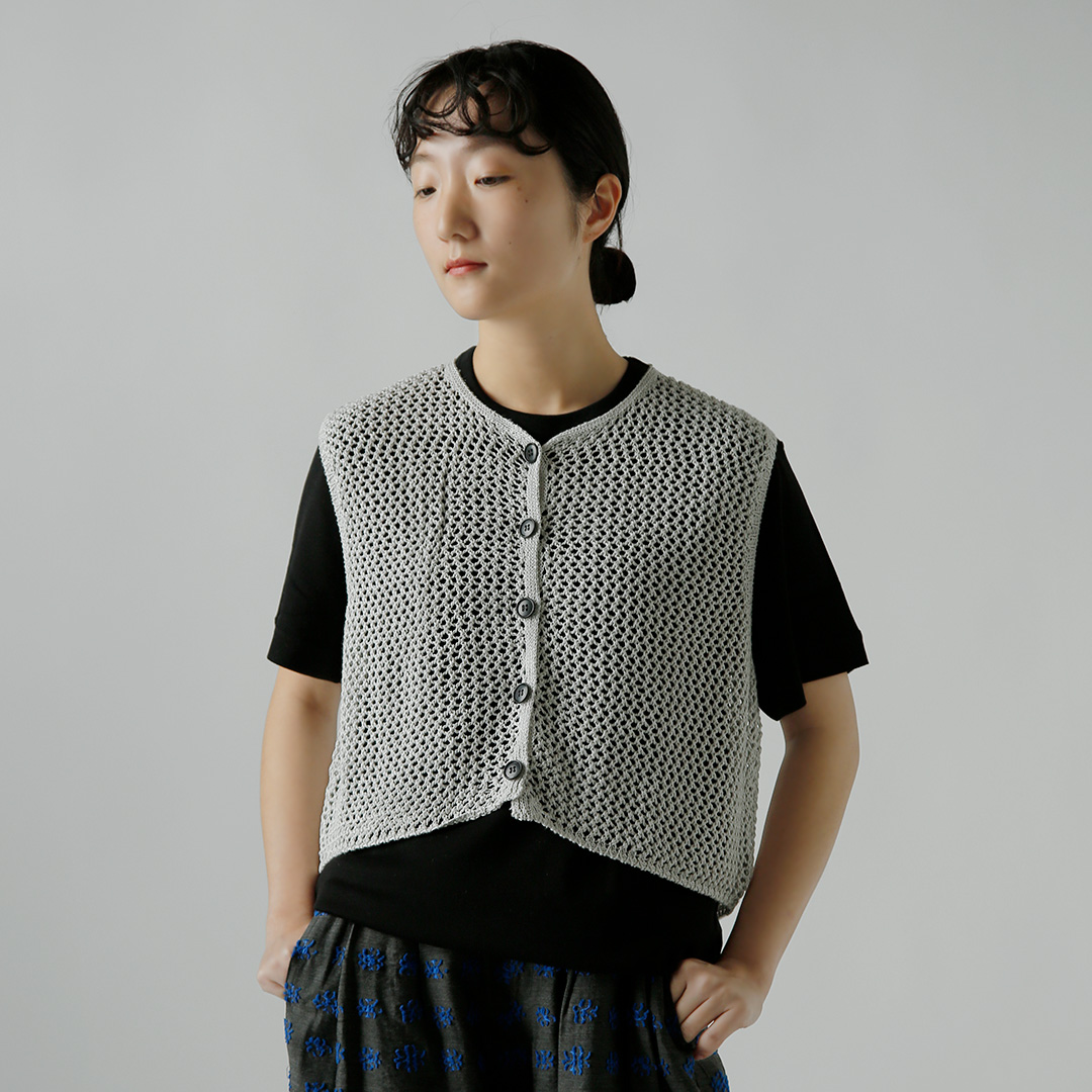maison de soil リネン オープンワーク ニットベスト