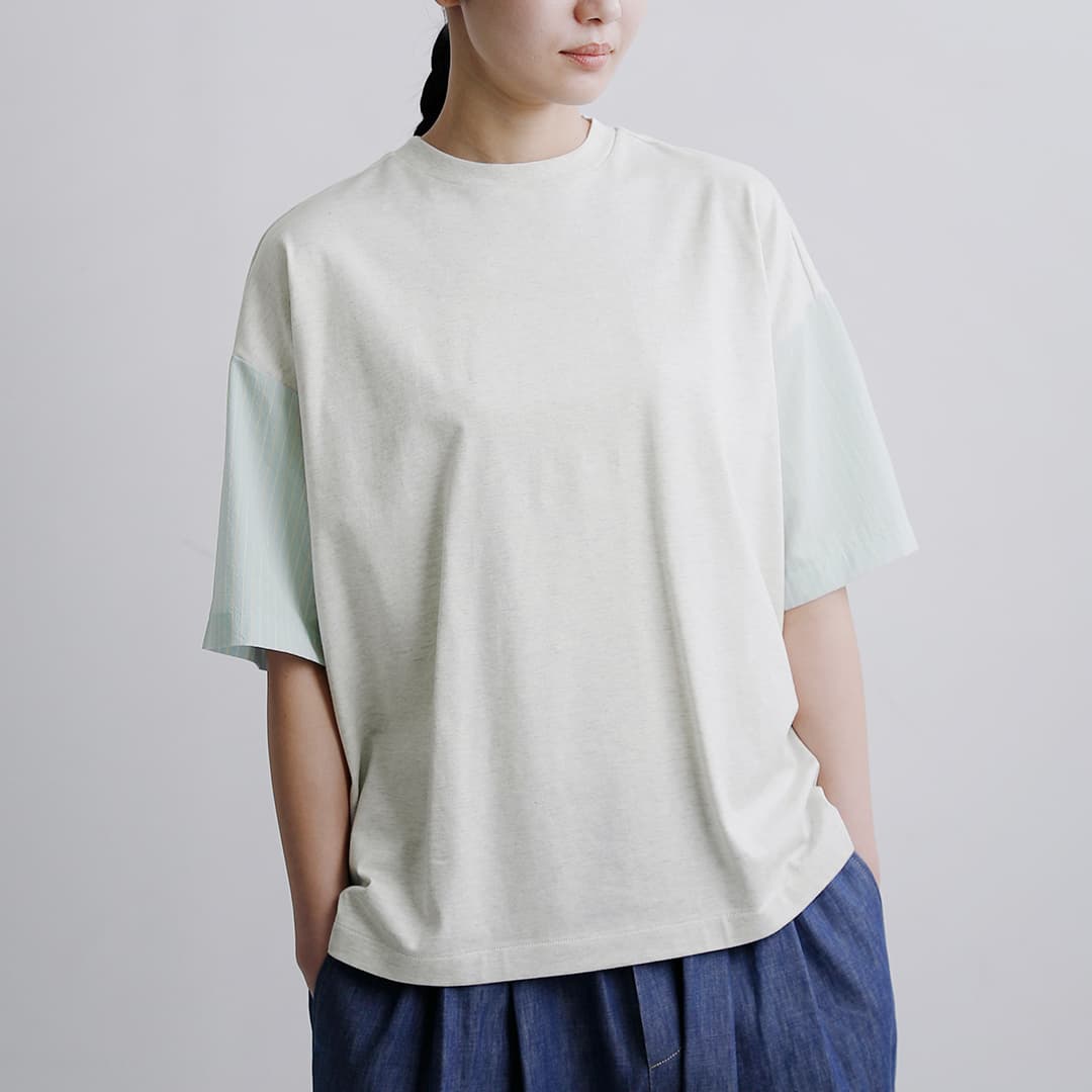 Dulcamara コットンストライプ シャツ切替 ワイド シャツ