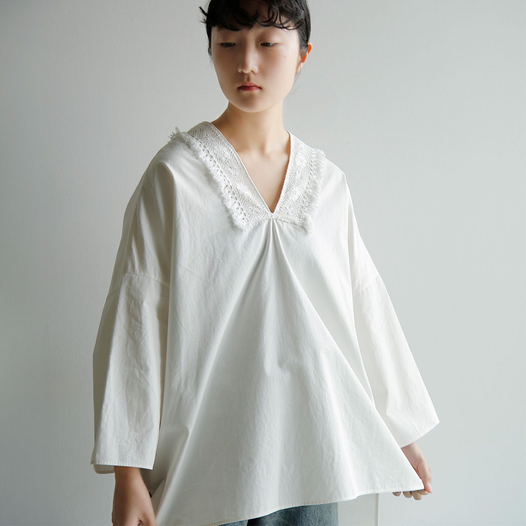 TOUJOURS スーペリアロウコットンヴィンテージシーティング ポンチョ Fringe Lace Poncho