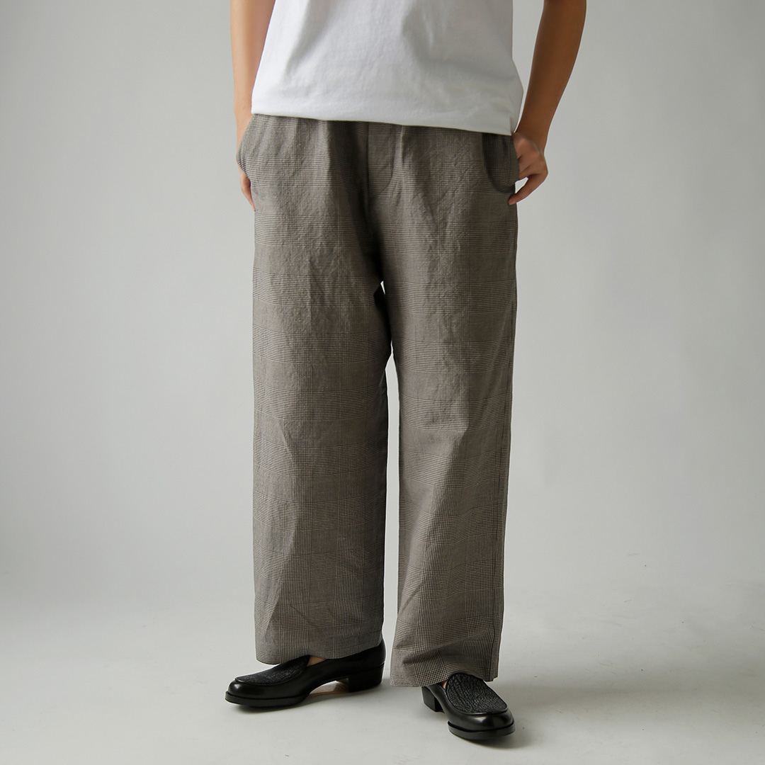 TOUJOURS ビスコースコットンリネン グレンチェック パンツ Easy Trousers