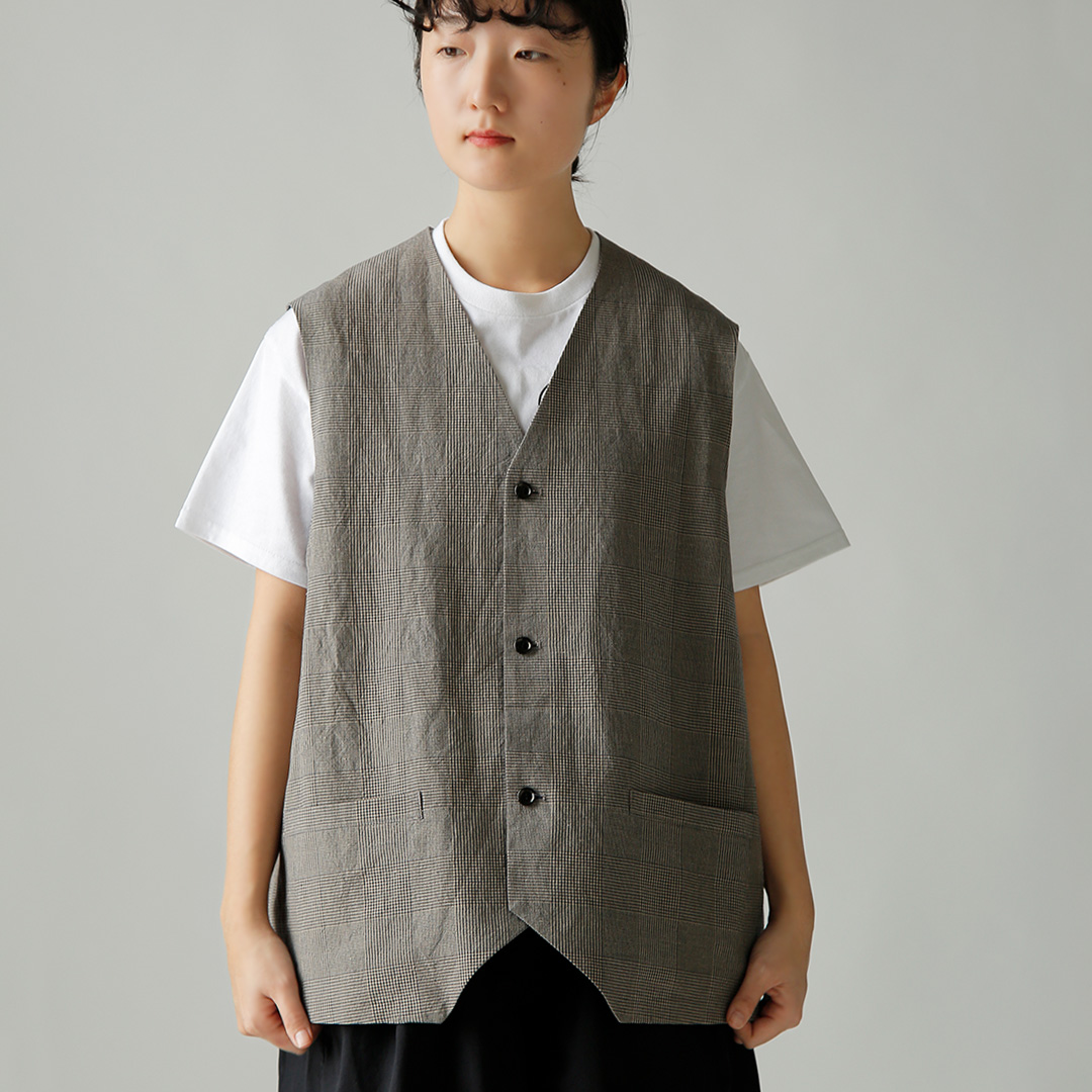 TOUJOURS ビスコースコットンリネン グレンチェック ベスト Oversize Vest