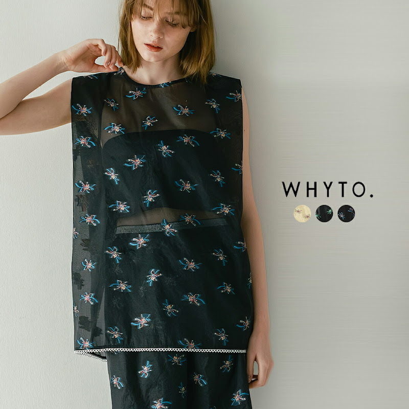 whyto マルベリーシルク バックオープン シアーフラワー ブラウス back open sheer flower blouse