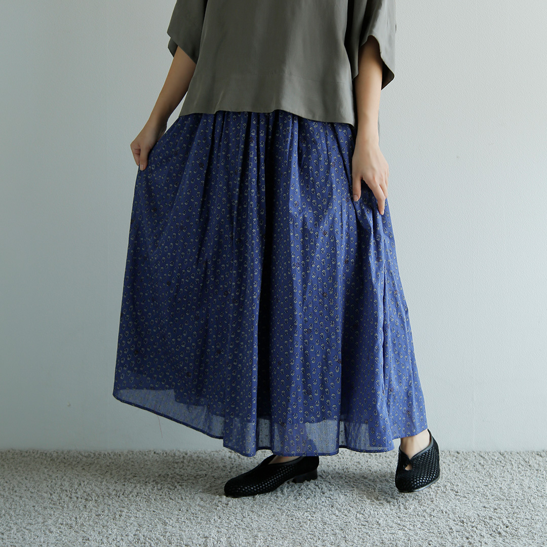 maison de soil ボイル スモールゲンチアナ ブロックプリント ギャザー スカート