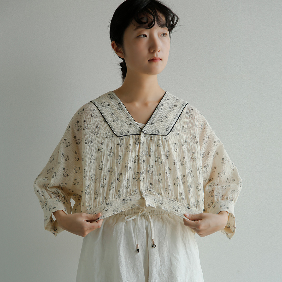 TOUJOURS ファインコットンガーゼ ピグメントフローラルプリント ブラウス Piping Bolero Blouse