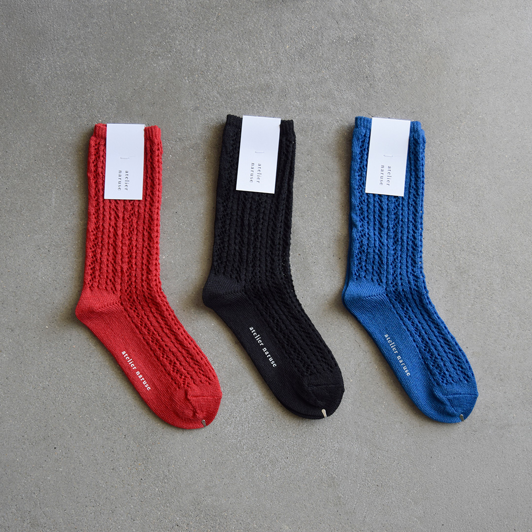 atelier naruse リネン ストライプ レース ミドル ソックス 靴下