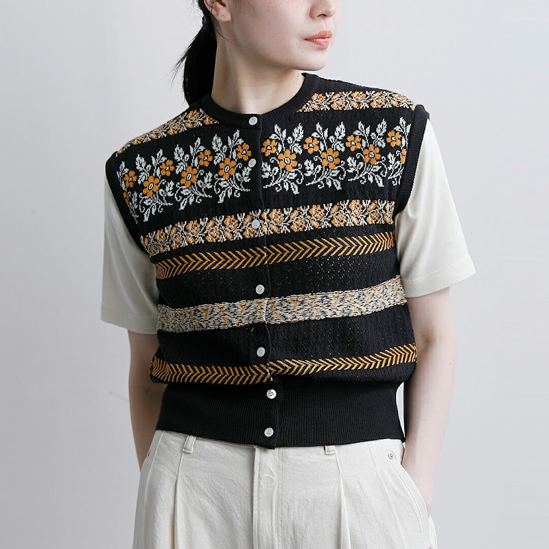 ASEEDONCLOUD フラワージャガード ニット ベスト Flower Jacquard Knit Vest