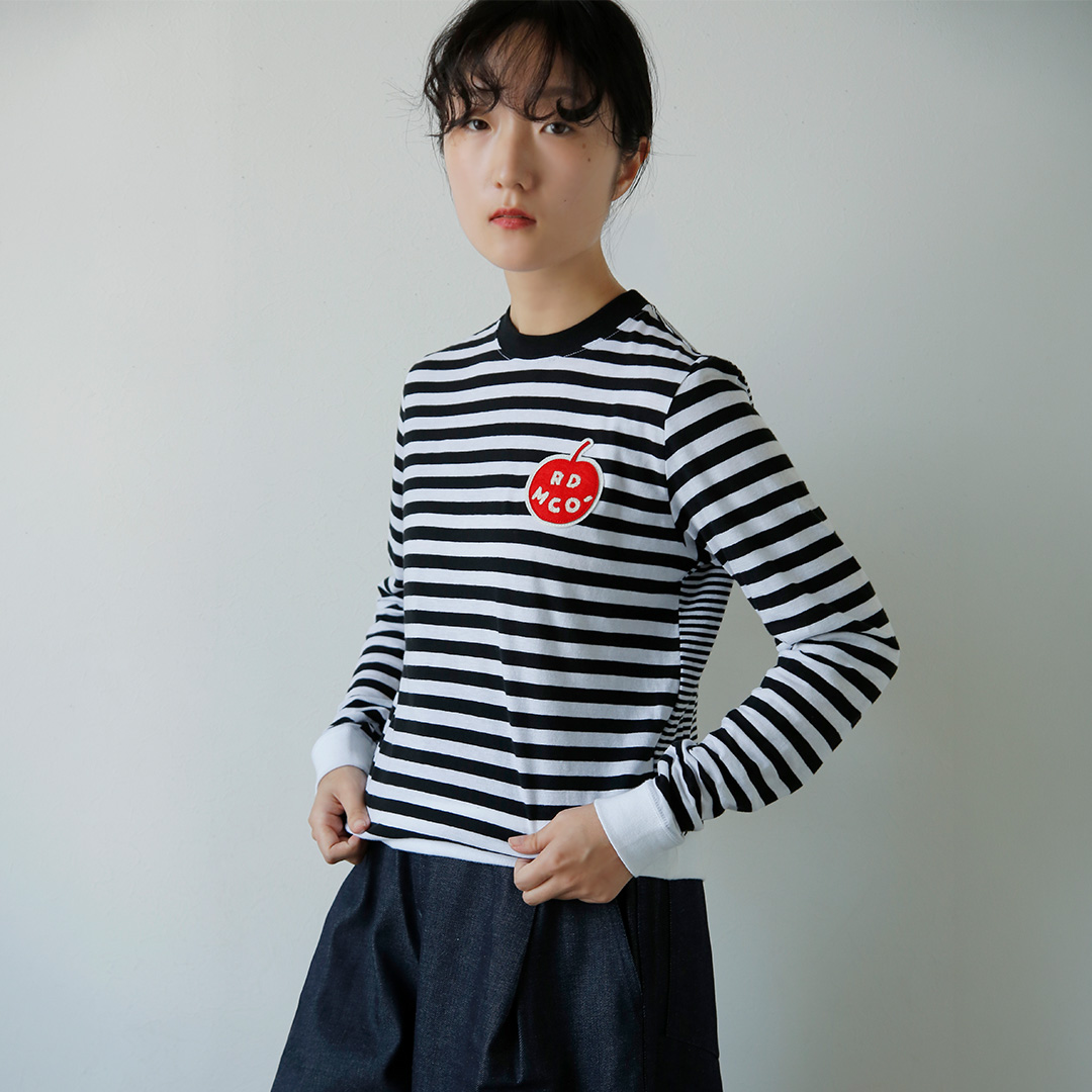 R & D.M.Co- �I�[���h�}���Y�e�[���[  �K�[�[ �{�[�_�[ �A�b�v���p�b�` �v���I�[�o�[ �V���c GAUZE BORDER PULLOVER SHIRT APPLE PATCH 8028  �V�� 