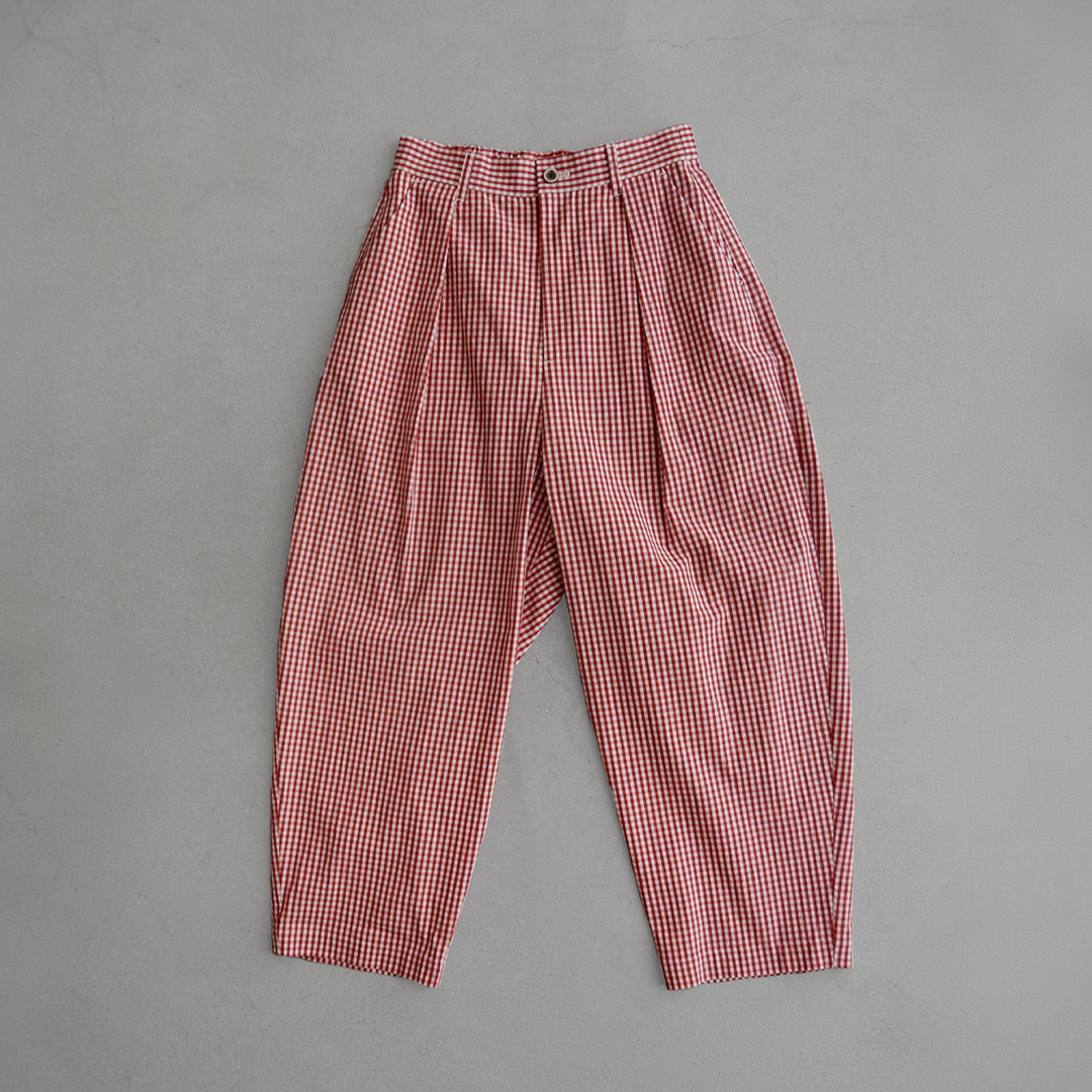 atelier naruse コットン タック パンツ gingham check