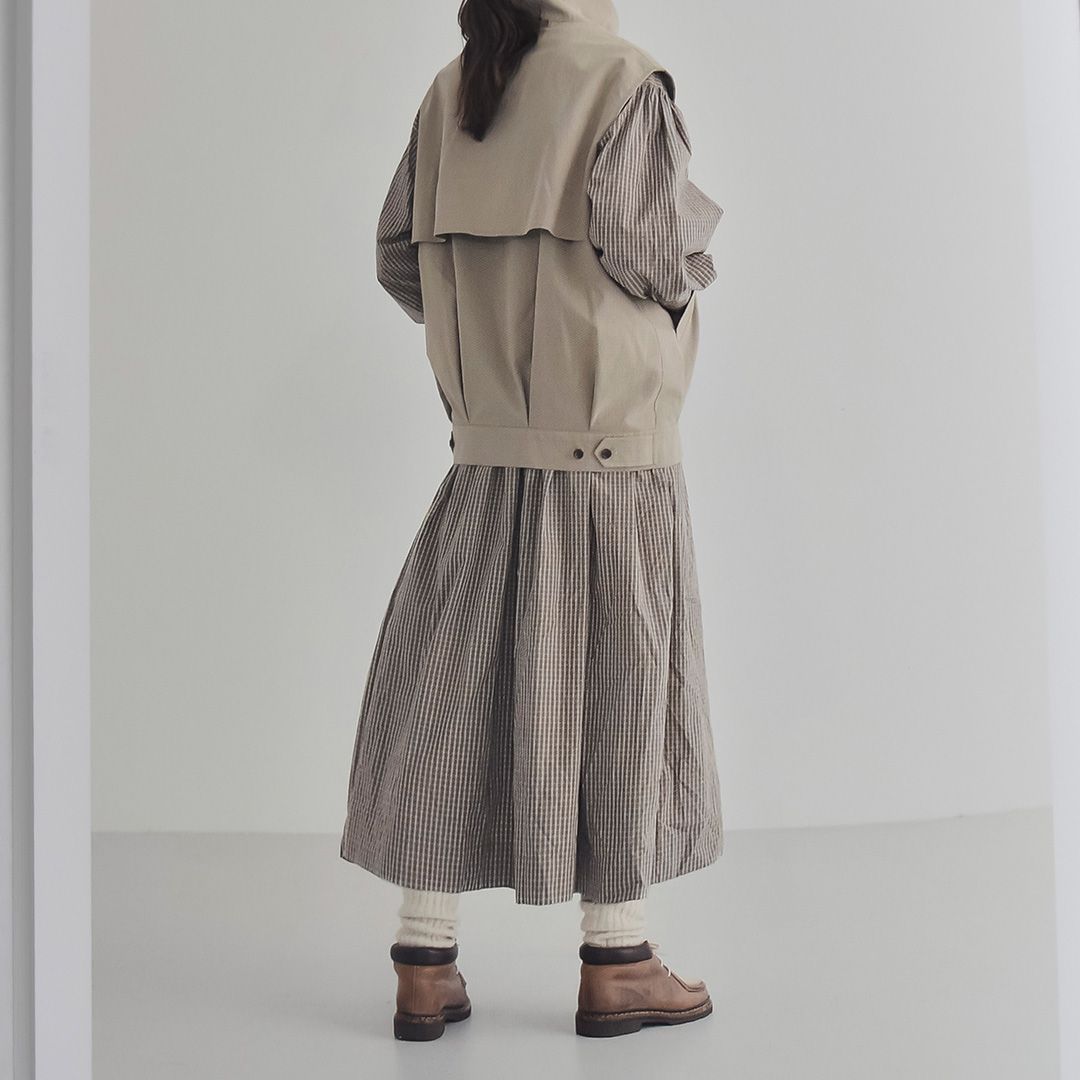 TOUJOURS �g�D�W���[  �X���[���`�F�b�N �I�[�K�j�b�N�R�b�g�� �����s�[�X Classic Gathered Dress qm45kd04  2026aw�V��