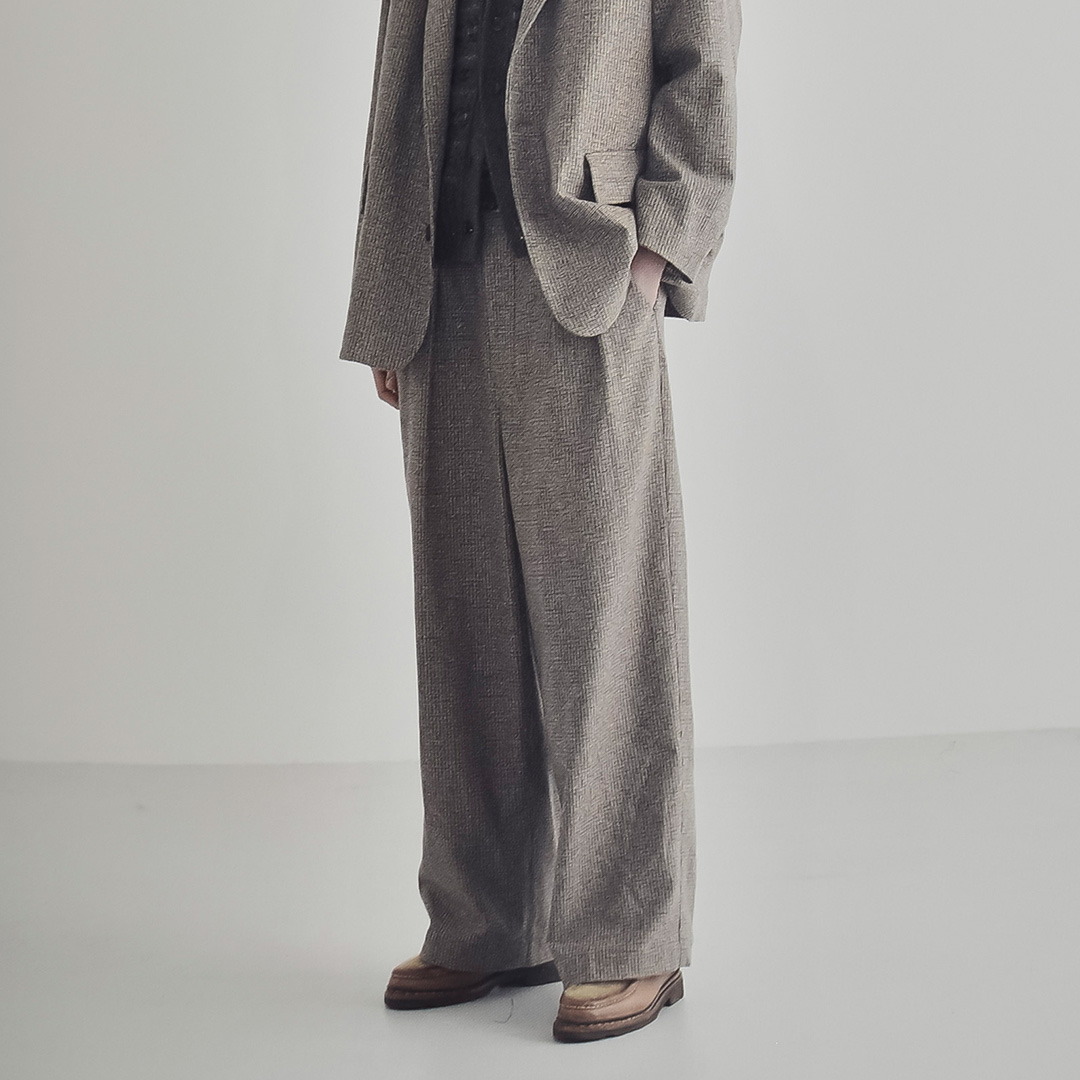 TOUJOURS �g�D�W���[  �o�[�W���E�[�� �t�@�W�[�`�F�b�N �o�M�[�p���c 2 In-pleat Baggy Pants ym45np03  2026aw�V�� �y�T�C�Y�E�J���[�������񖳗��z
