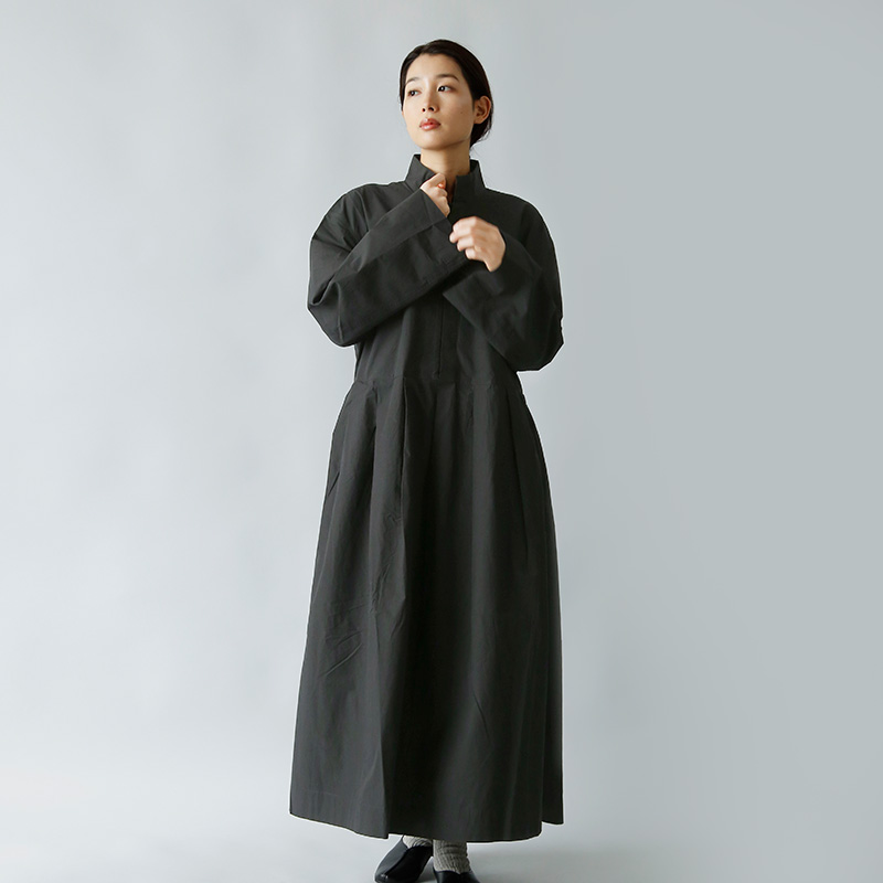 THE HINOKI ザ ヒノキ <br />オーガニックコットン スタンドカラー プリーツ ドレス th22w-3