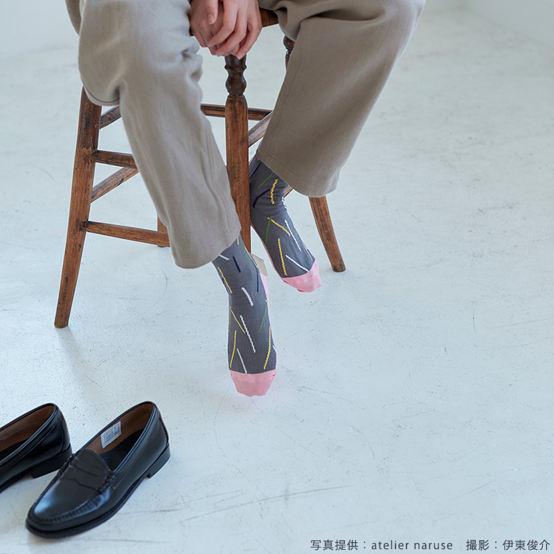 【ゆうパケット選択可】atelier naruse アトリエナルセ <br />コットン ミドルソックス 靴下  “sen” ya-60