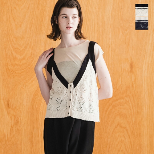 whyto zCg <br>I[v[N jbg W gOPENWORK KNIT GILETh wht24hkn4019-mt