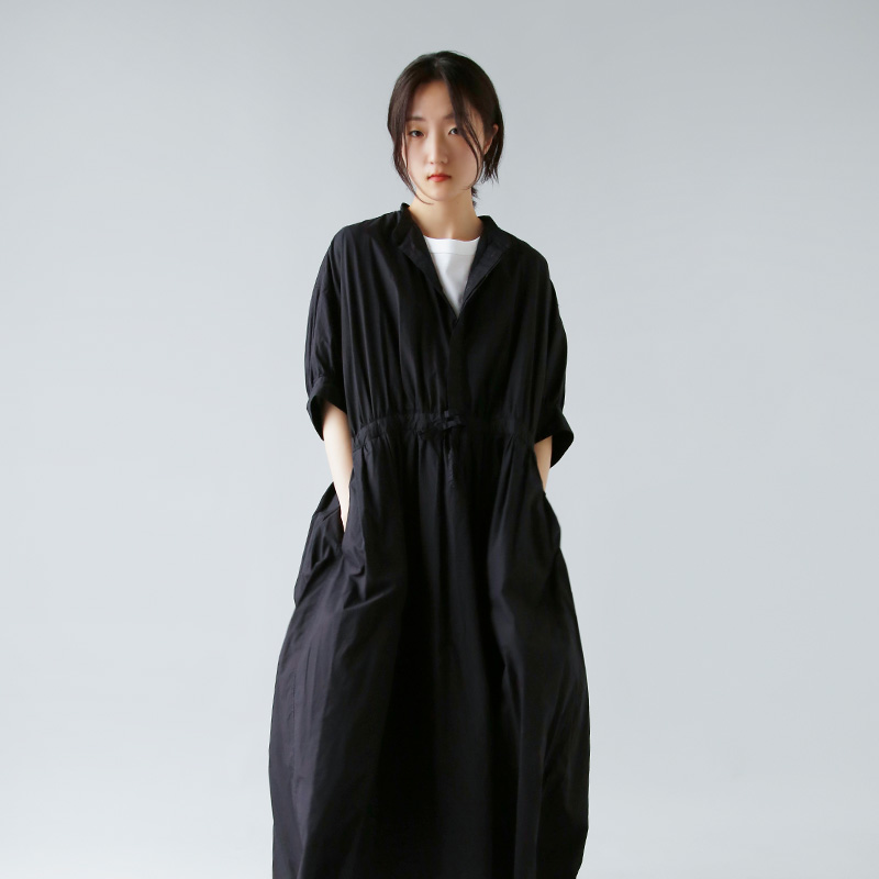 TOUJOURS トゥジュー <br>ガーメントダイ ファイン コットン ポプリン ドレス “Half Bishop Sleeve String Dress” mm40fd03