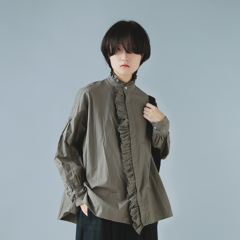 TOUJOURS gDW[ <br>Rbg gv [ cC Vc gBand Collar Bishop Sleeve Ruffle Shirth sm41rs01