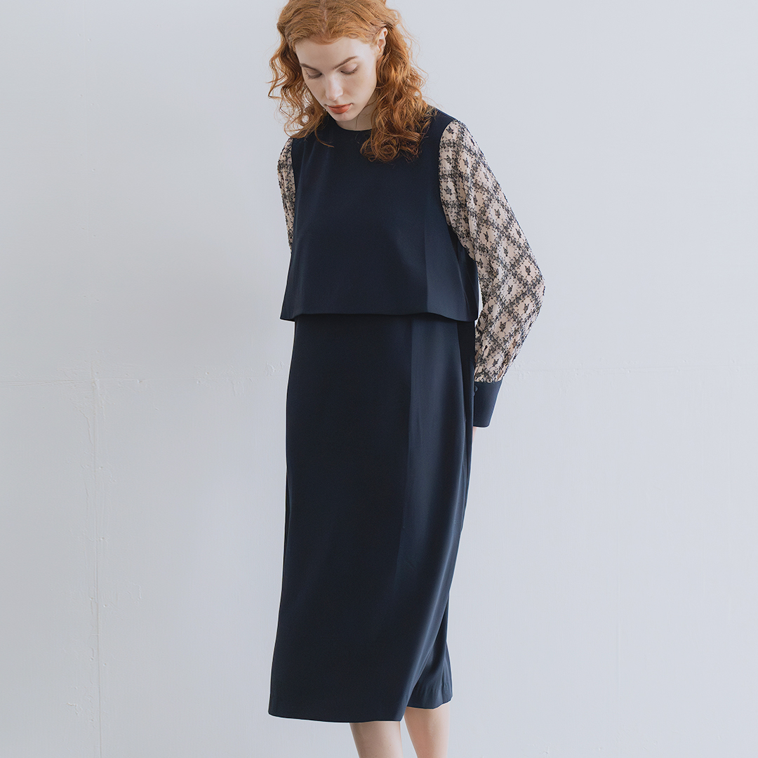 whyto zCg <br>WK[h X[u hX gjacquard sleeve dressh wht24fop4057-ms 2025ssV 
